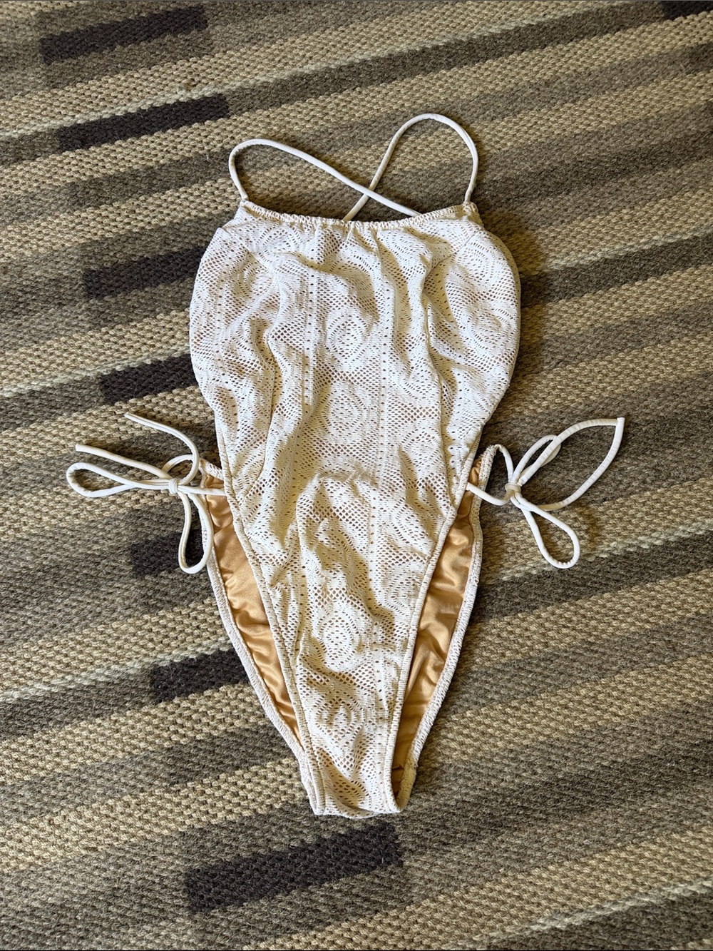 Vintage Venus White Lace One-Piece Swimsuit size large